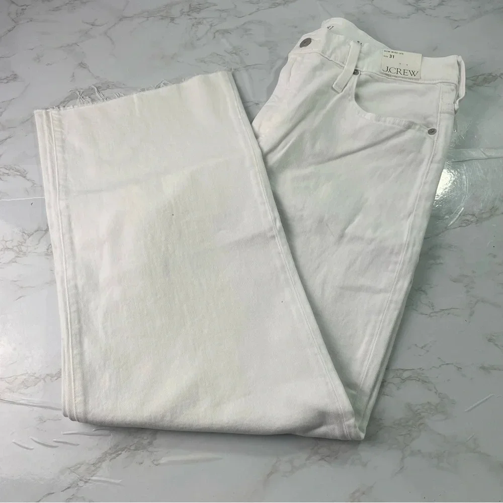 J Crew Womens High Rise White Slim Wide Leg Jean Size 31 New